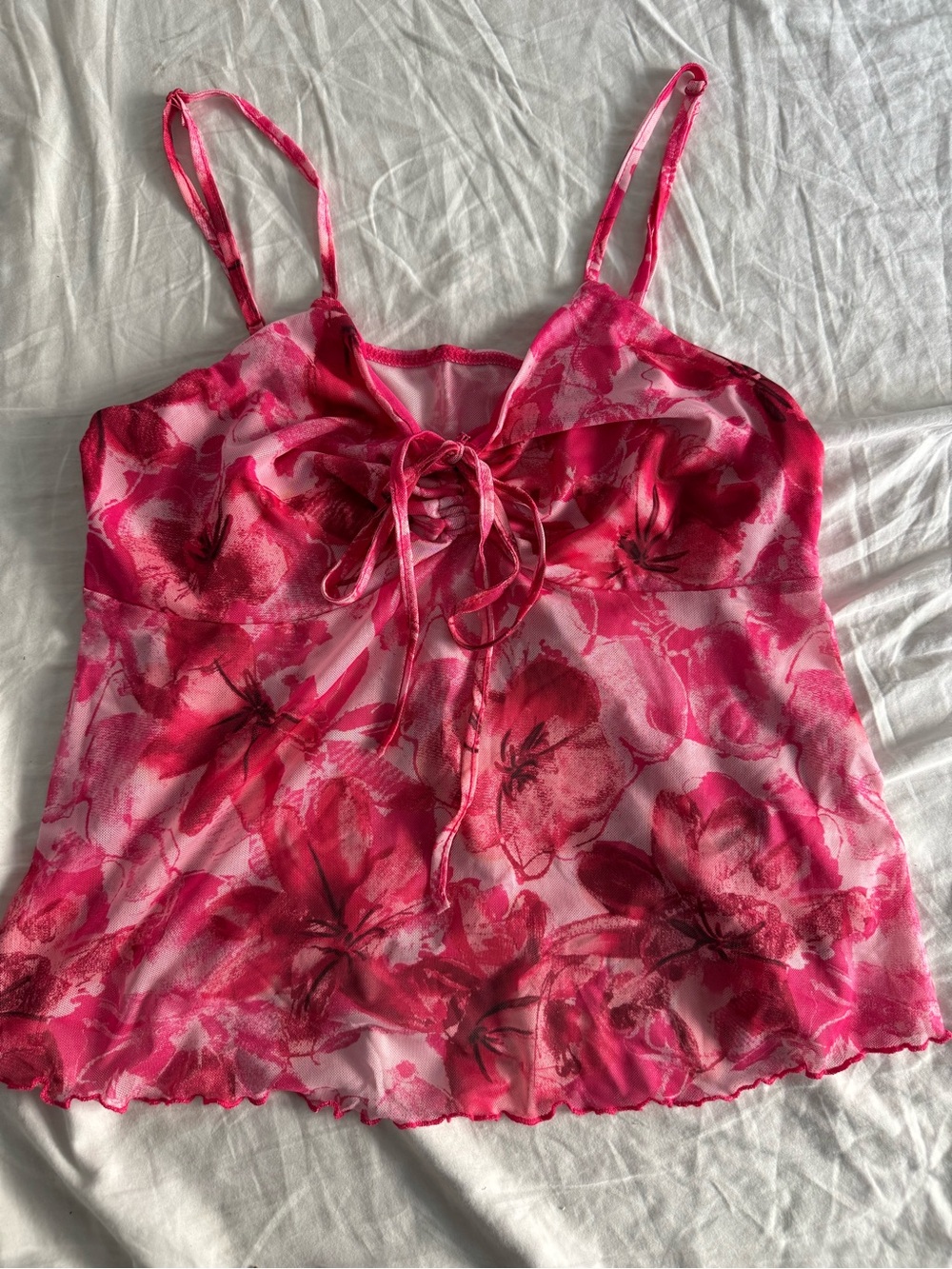 SHEIN Hot Pink Floral Tie-Front Cami